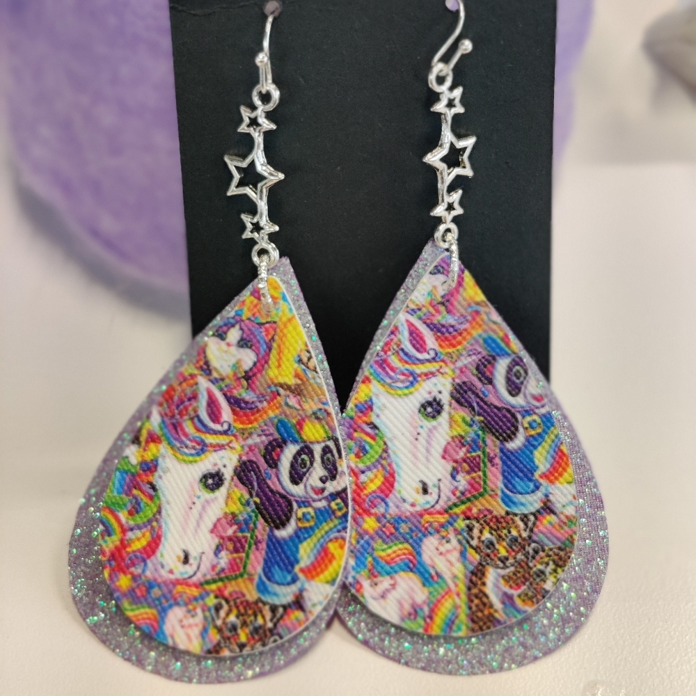Lisa Frank inspired silvertone earrings - Picture 3 of 3